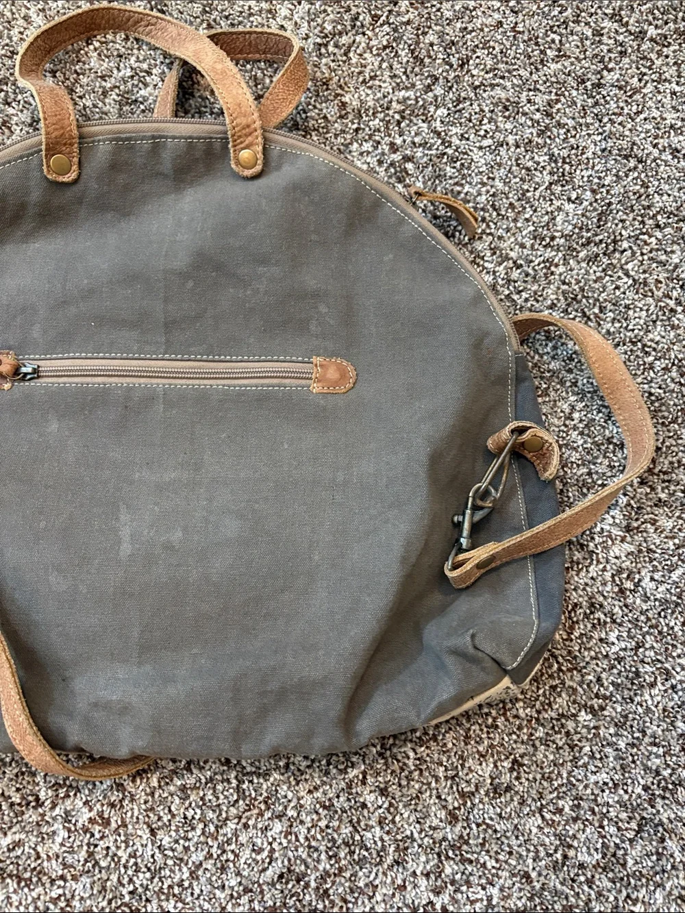 Men's Brown Patchwork Canvas & Leather Travel Bag